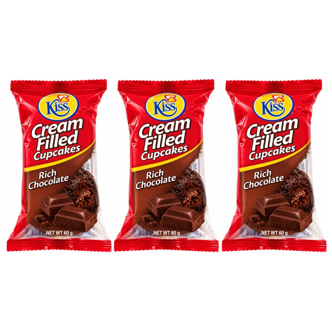 KISS CREAM FILLED CUPCAKES RICH CHOCOLATE 60G (PACK OF 3)